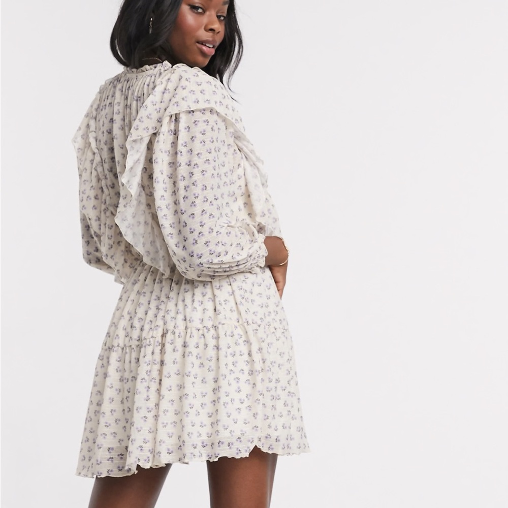 Pull&Bear Cream Dress with Purple Floral Pattern